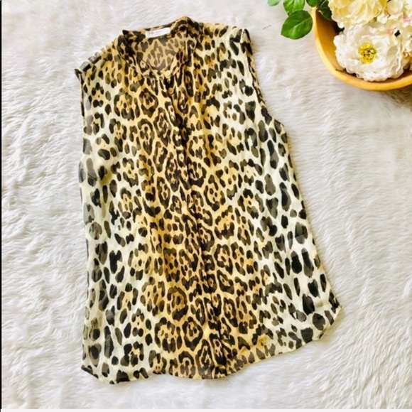 Equipment Tops - Sleeveless Equipment Silk Leopard Blouse